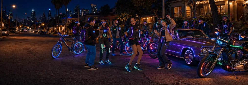 Neighborhood dance and lighting scene